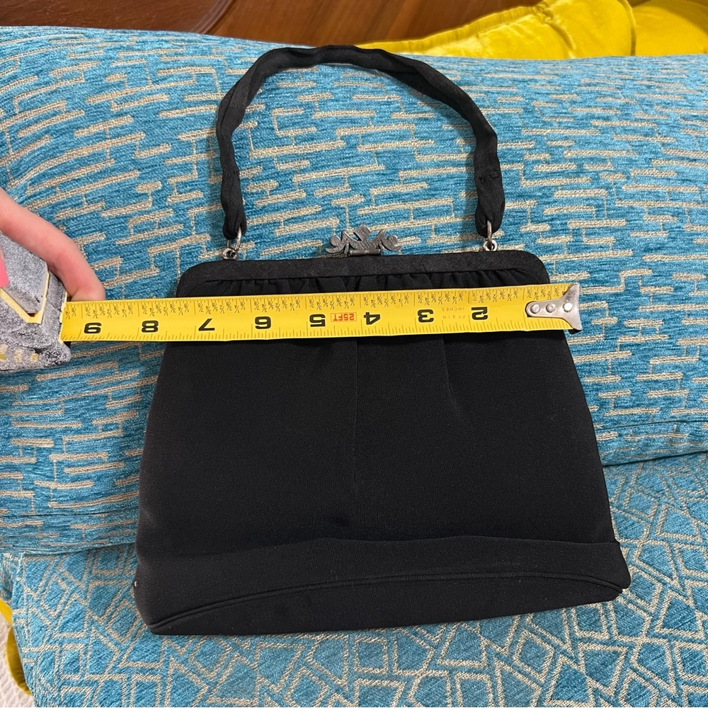 Vintage Paray Black Purse Clutch Silver Clasp Handbag Mini Bag Couture - Picture 2 of 10
